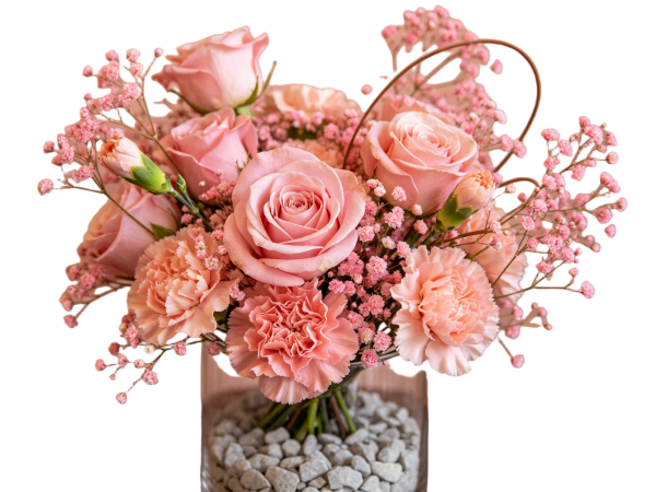 Dusty Pink Rose & Carnation Vase Arrangement with Curly Twigs