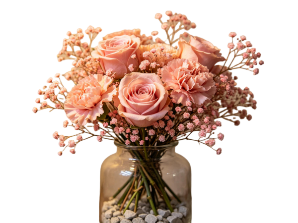 Blush Pink Rose & Carnation Arrangement in Frosted Vase