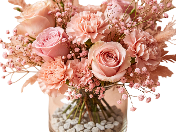 Blush Pink Rose & Carnation Vase Arrangement with Pampas Grass