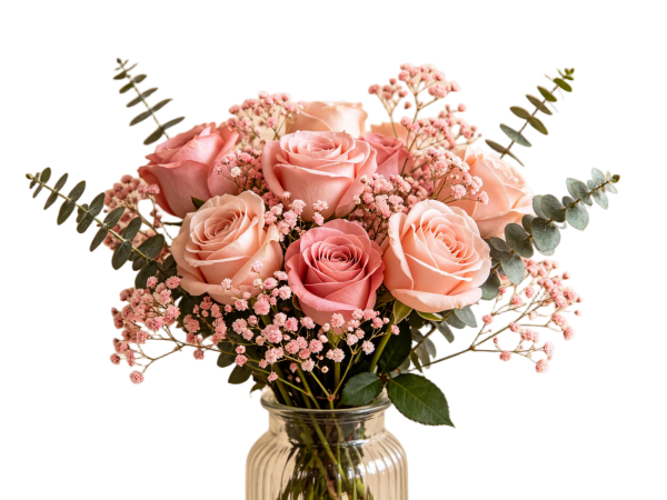 Blush Pink Rose Bouquet with Eucalyptus Greenery