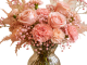 Soft Pink Rose & Carnation Centerpiece with Baby's Breath in Wide-Mouth Glass Vase, Elegant Floral Decor