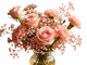 Soft Pink Rose & Carnation Floral Bouquet with Baby's Breath in Glass Vase, Romantic Tabletop Decor