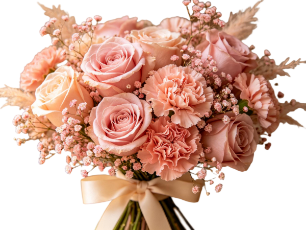 Full Blush Pink Rose & Carnation Bouquet with Pampas Grass