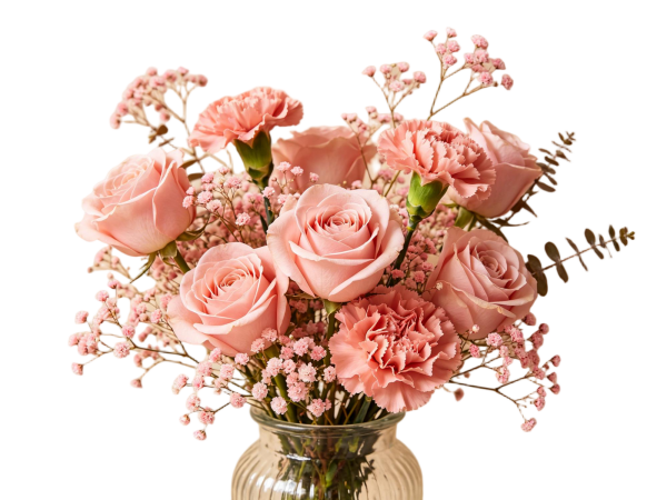 Soft Pink Rose & Carnation Bouquet with Eucalyptus