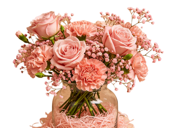Full Blush Pink Rose & Carnation Vase Arrangement
