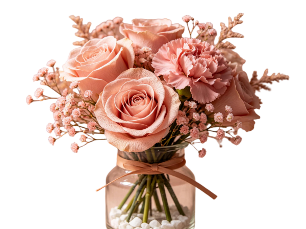 Dusty Pink Rose & Carnation Vase with Dried Accents