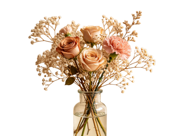 Neutral Beige & Peach Rose and Carnation Dried Flower Arrangement
