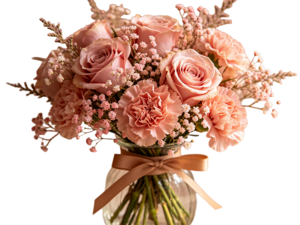 Dusty Pink Rose & Carnation Arrangement with Dried Accents