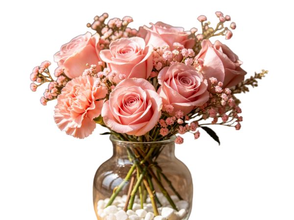 Warm Peach & Blush Pink Rose & Carnation Arrangement