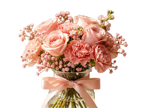 Soft Pink Rose & Carnation Bouquet in Clear Glass Vase