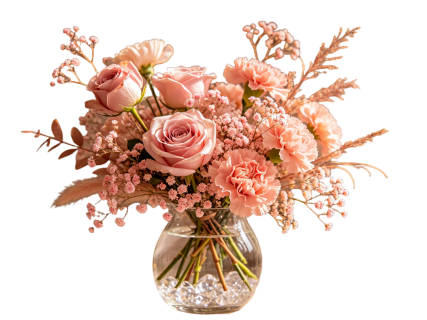 Warm Peach Tone Mixed Floral Vase with Crystal Accents