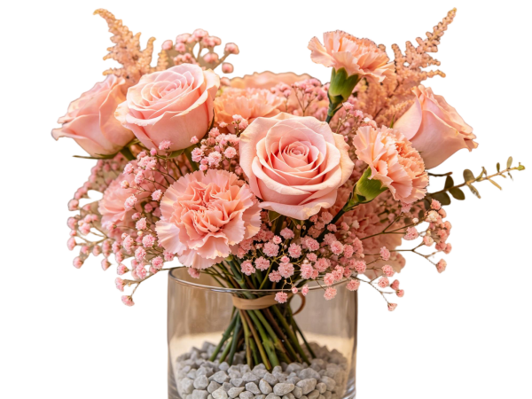Peach Pink Rose & Carnation Bouquet with Astilbe